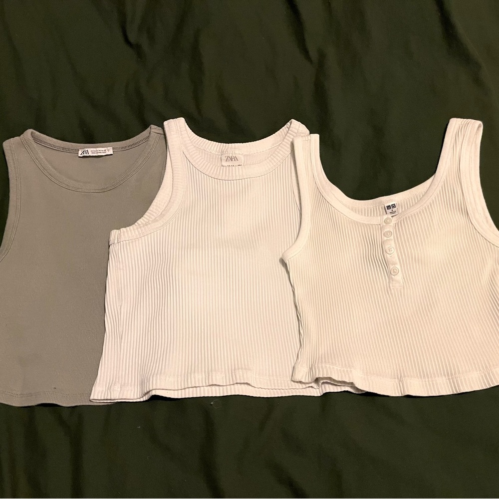 Zara and Uniqlo tank tops (lot of 3) green and white